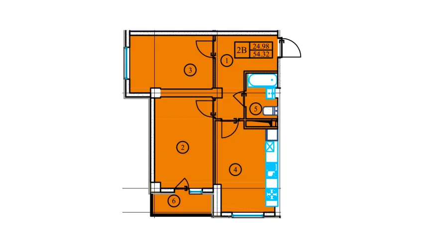 2-комнатная квартира 54.32 м²  3/9 этаж | Жилой комплекс YANGI O'ZBEKISTON