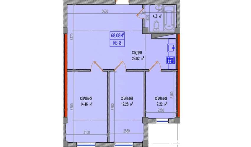 3-комнатная квартира 68.08 м²  2/9 этаж | Жилой комплекс Yuksalish Nurafshon