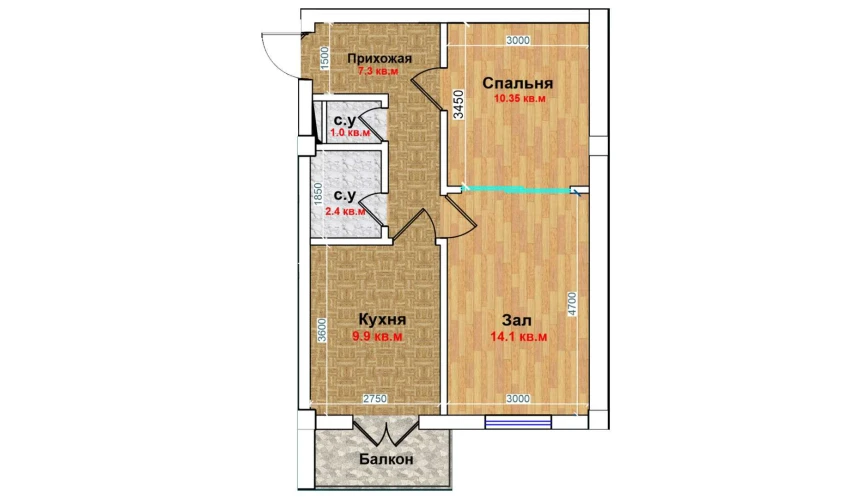 2-комнатная квартира 45.1 м²  4/6 этаж | Жилой комплекс MBG