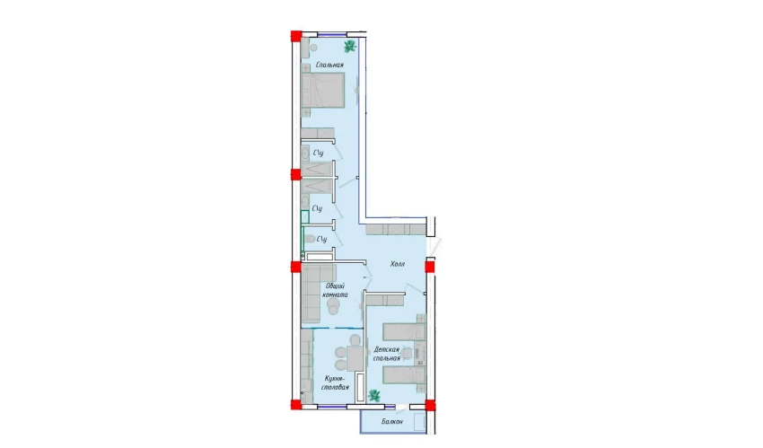 3-xonali xonadon 76.7 m²  12/12 qavat | SERGELI CITY Turar-joy majmuasi