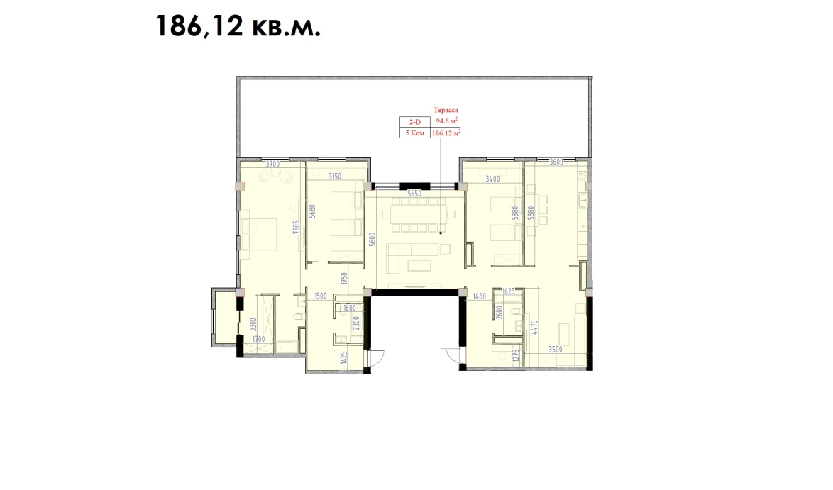 4-xonali xonadon 186.12 m²  9/16 qavat | MAVERA TOWN Turar-joy majmuasi