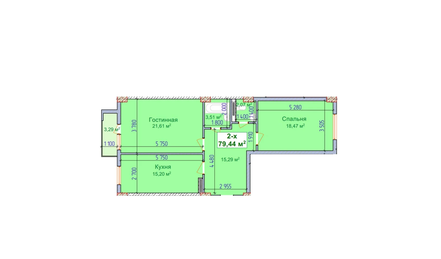2-комн. квартира 79.44 м²  5/9 этаж | Жилой комплекс SHAYX-UL OLAM