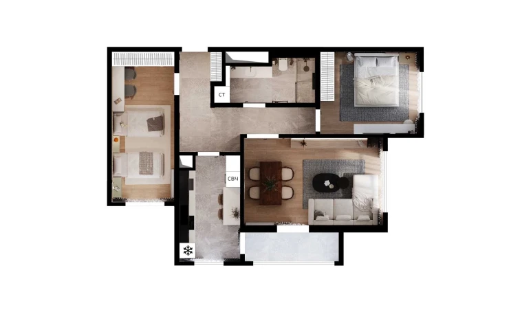 3-xonali xonadon 84.22 m²  4/26 qavat | SAF TOWERS Turar-joy majmuasi