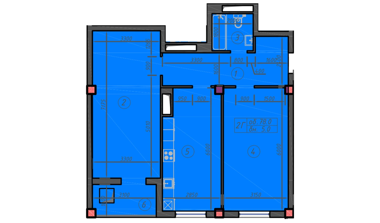 2-xonali xonadon 78 m²  9/12 qavat | Sokin hayot Turar-joy majmuasi