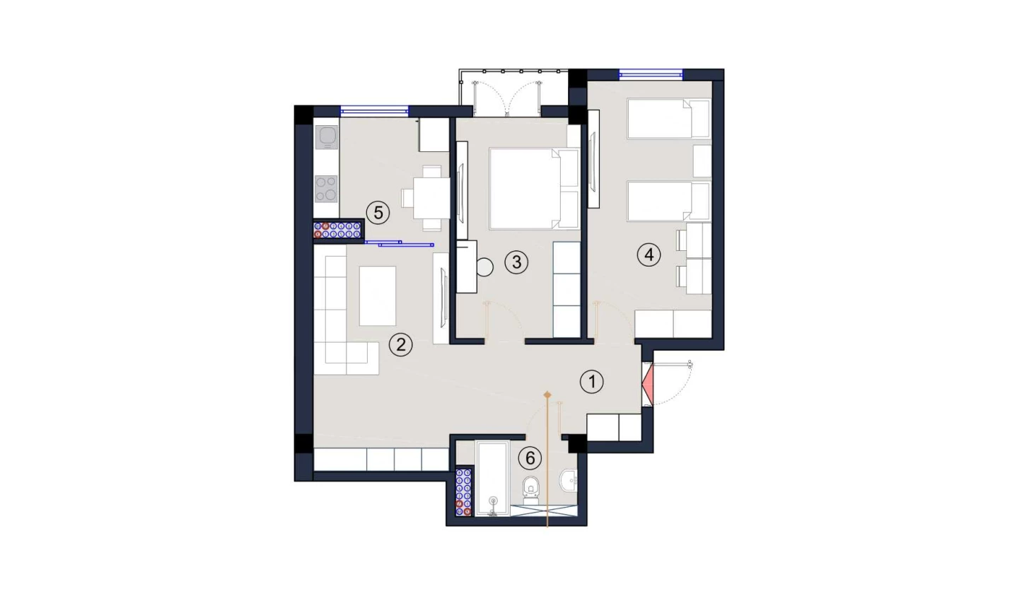 2-xonali xonadon 67 m²  8/9 qavat | FLORYA RESIDENCE Turar-joy majmuasi