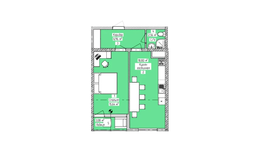 2-комнатная квартира 47.04 м²  3/16 этаж | Жилой комплекс ELITE ECO CITY