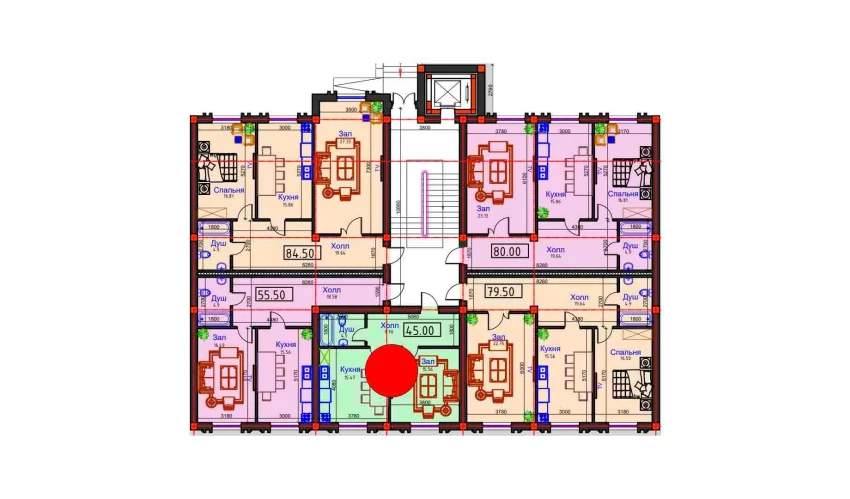 1-комнатная квартира 45 м²  1/9 этаж | Жилой комплекс BAHOR