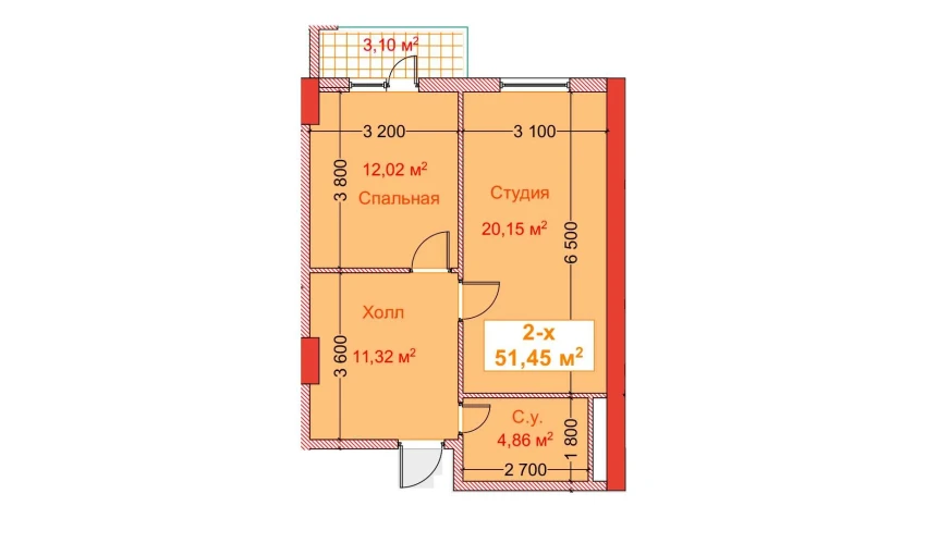 2-комнатная квартира 51.45 м²  8/8 этаж | Жилой комплекс CAPITAL AVENUE