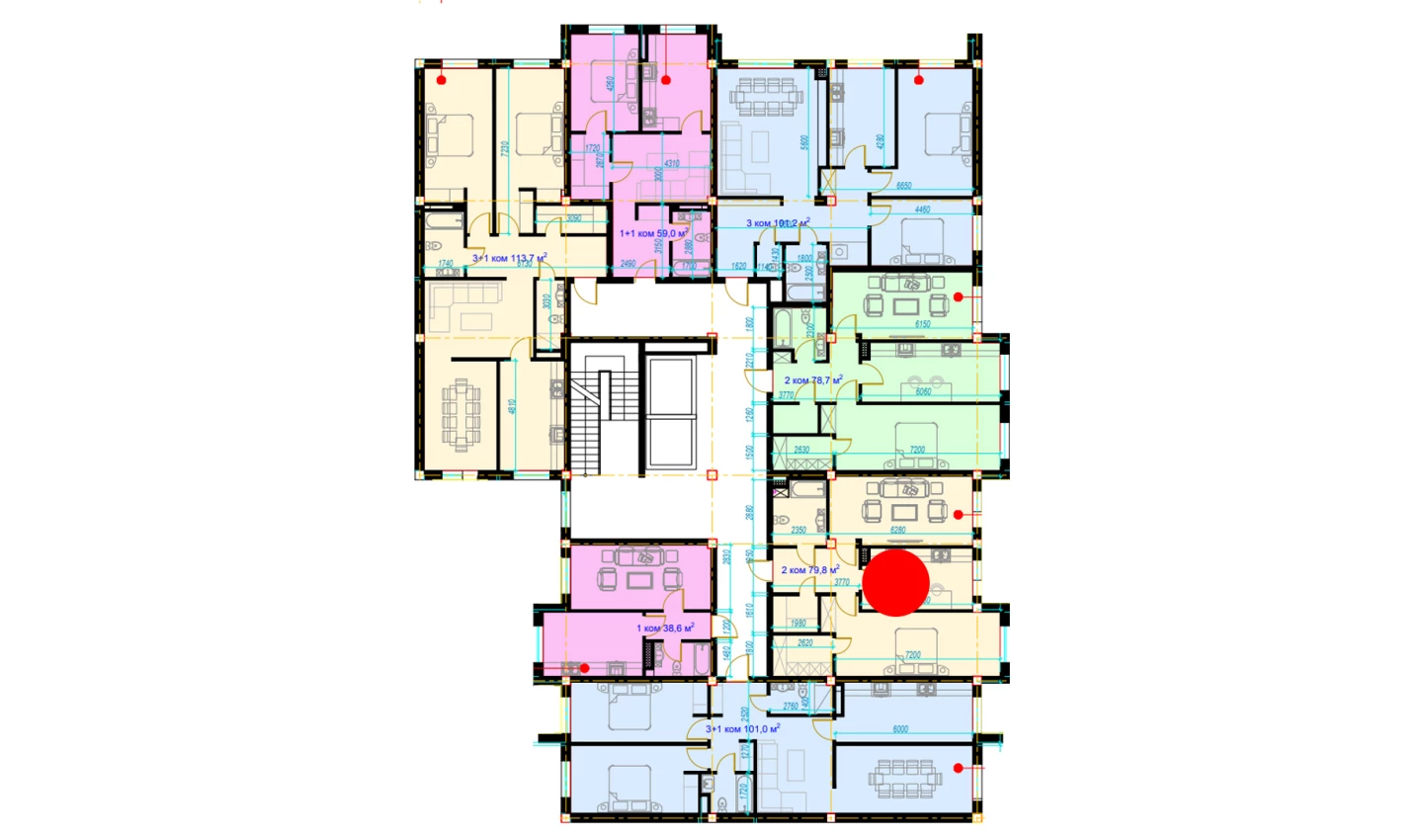 2-xonali xonadon 79.8 m²  1/7 qavat | Rohat Turar-joy majmuasi
