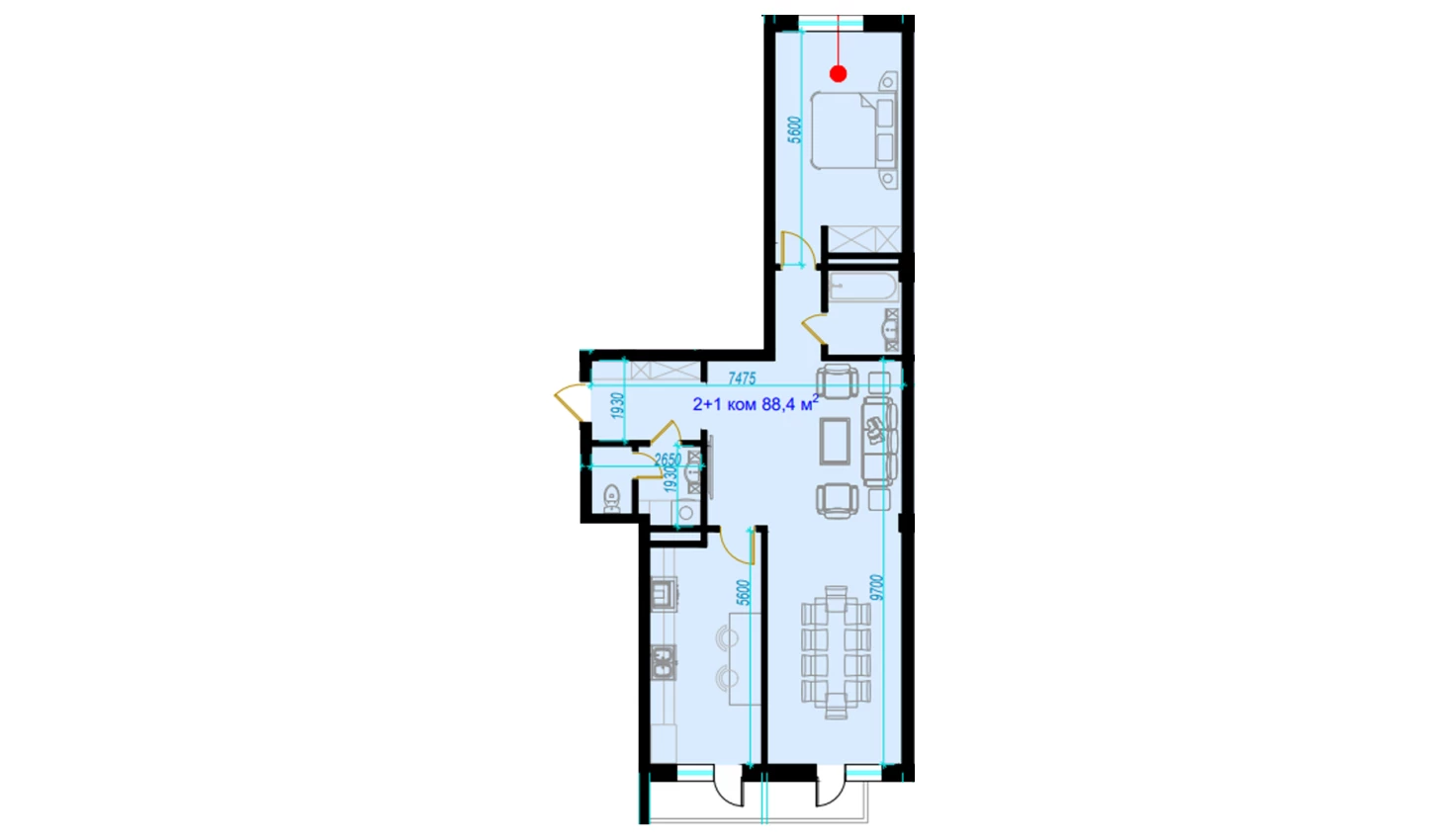2-xonali xonadon 93 m²  7/9 qavat | Rohat Turar-joy majmuasi