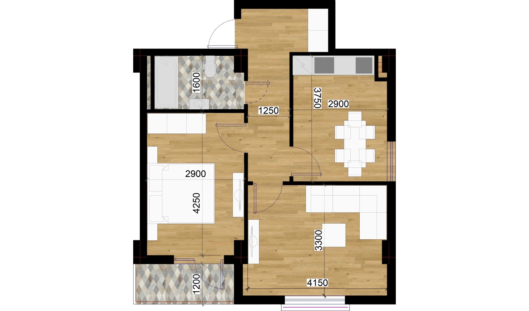 2-xonali xonadon 54.68 m²  5/7 qavat | O'ZBEGIM Turar-joy majmuasi