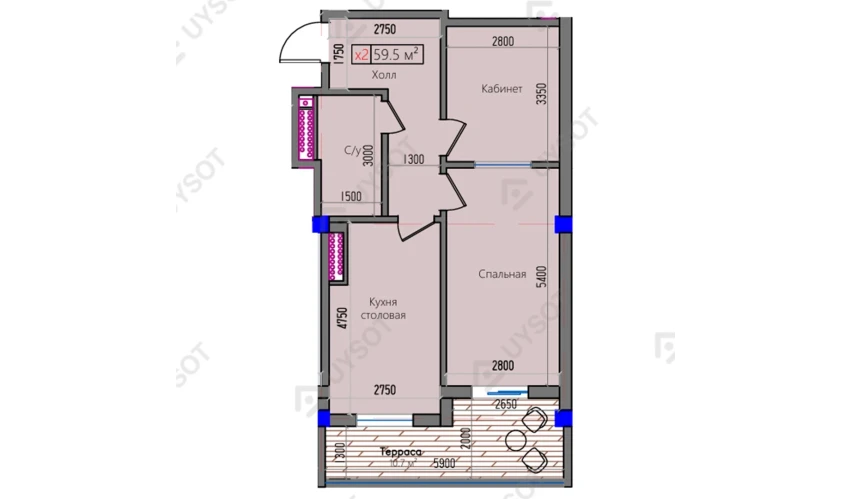 2-комнатная квартира 59.5 м²  2/16 этаж | Жилой комплекс Park Avenue