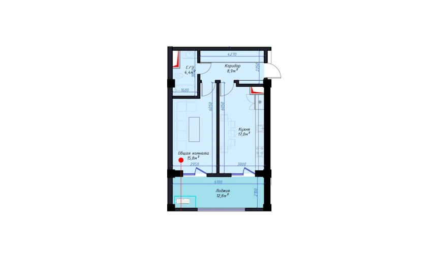 1-комнатная квартира 59 м²  3/14 этаж | Жилой комплекс Avia Palace