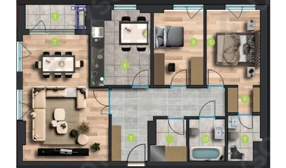 3-xonali xonadon 90.56 m²  2/17 qavat | KUSHBEGI RESIDENCE Turar-joy majmuasi