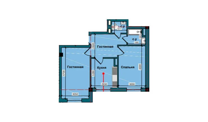 2-комнатная квартира 58.5 м²  1/9 этаж | Жилой комплекс NUR BARAKA