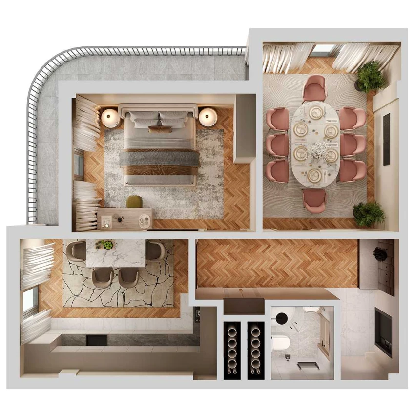 2-xonali xonadon 65 m²  12/12 qavat | SOKIN SOHIL Turar-joy majmuasi