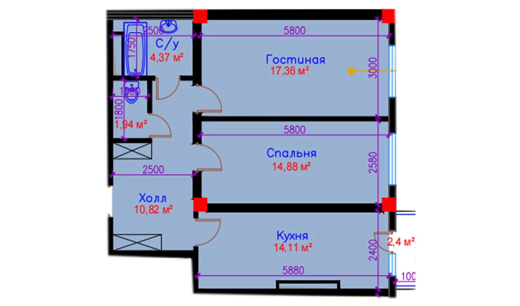 2-комн. квартира 66.18 м²  7/10 этаж | Жилой комплекс Ko'kcha-Oqtepa