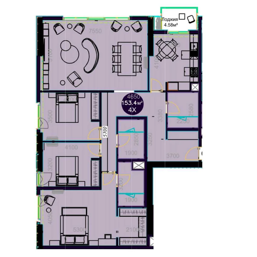 4-комн. квартира 153.4 м² 4/19 этаж | Жилой комплекс Central Avenue 4-комн. квартира 153.4 м² 4/19 этаж | Жилой комплекс Central Avenue