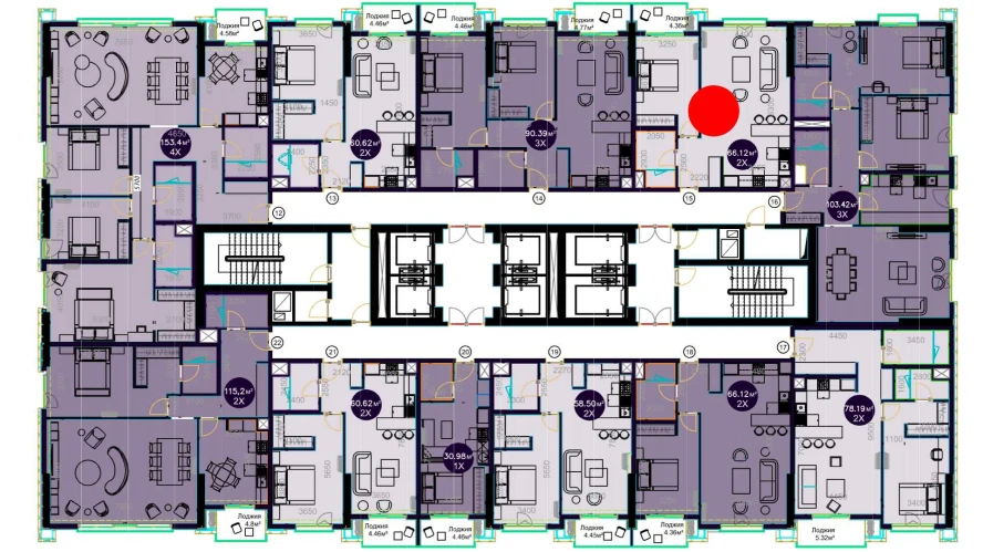 2-xonali xonadon 66.12 m²  15/19 qavat | Central Avenue Turar-joy majmuasi