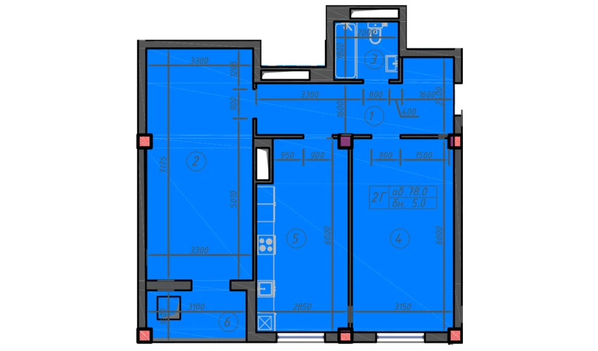 2-комнатная квартира 78 м²  5/12 этаж | Жилой комплекс Sokin hayot