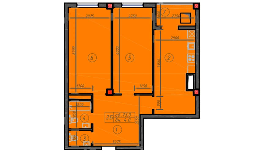 2-комнатная квартира 73 м²  12/12 этаж | Жилой комплекс Sokin hayot