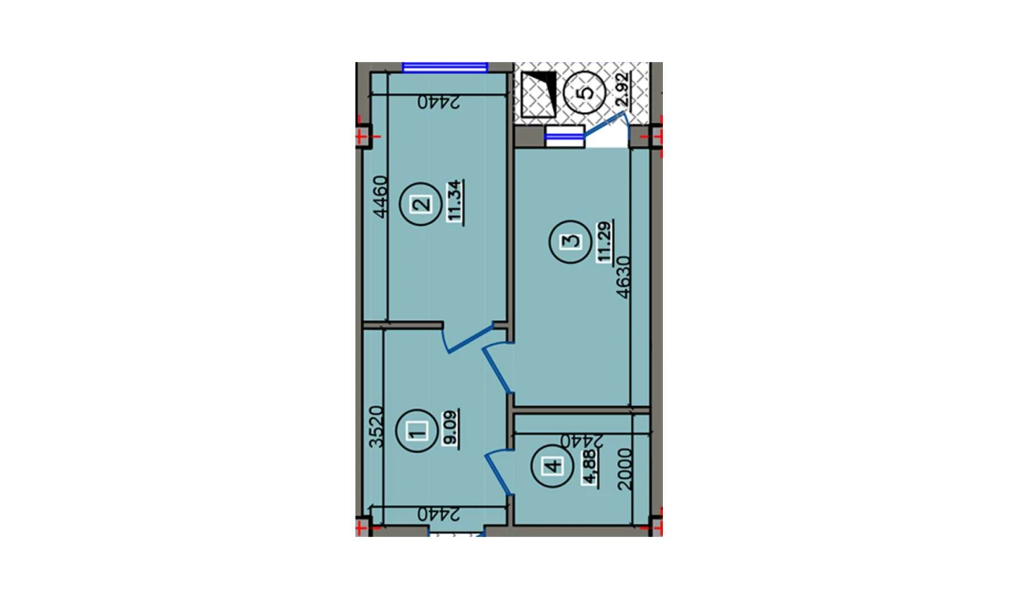 1-xonali xonadon 39.44 m²  6/10 qavat | Qibray City Turar-joy majmuasi