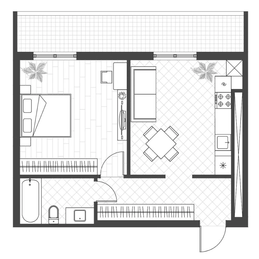 1-xonali xonadon 43.6 m²  8/12 qavat | PARVOZ Turar-joy majmuasi