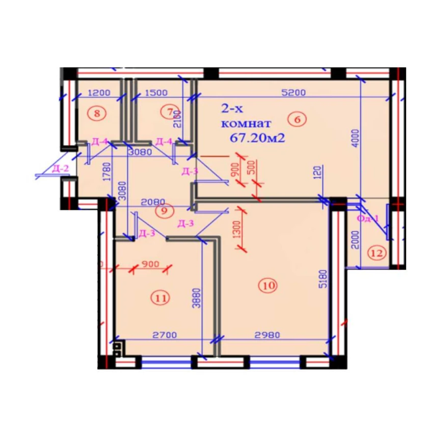 2-xonali xonadon 67.2 m²  1/7 qavat | G'IJDUVON CITY Turar-joy majmuasi