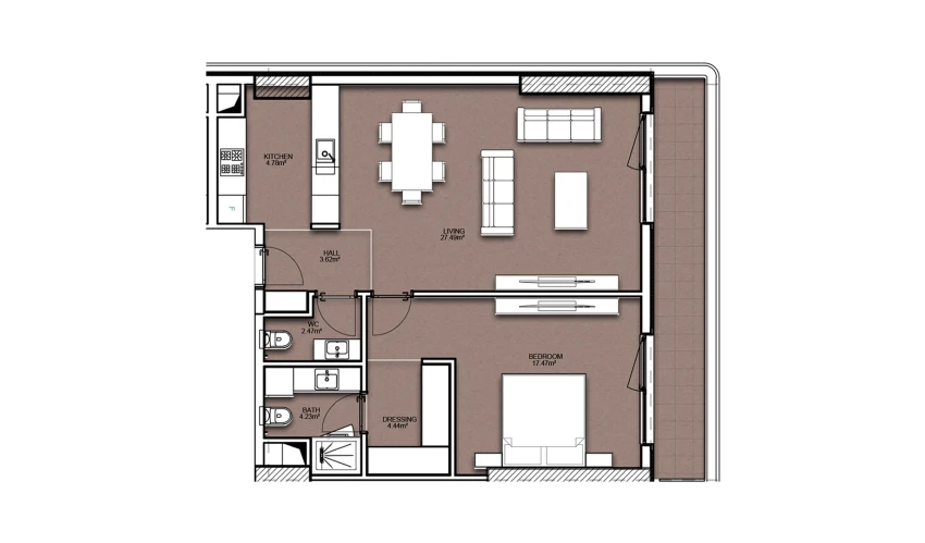 2-комнатная квартира 78.38 м²  6/19 этаж | Жилой комплекс Resim Taşkent