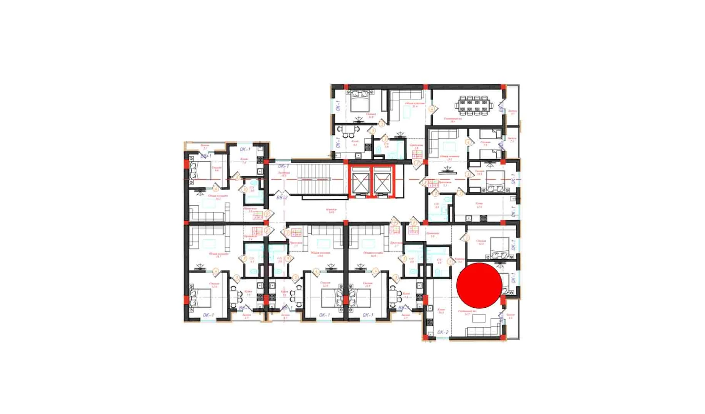 3-xonali xonadon 74.2 m²  2/12 qavat | CHINARA PARK Turar-joy majmuasi