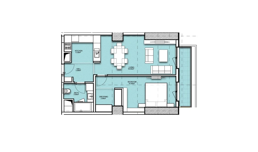 2-xonali xonadon 60.56 m²  12/23 qavat | Resim Taşkent Turar-joy majmuasi