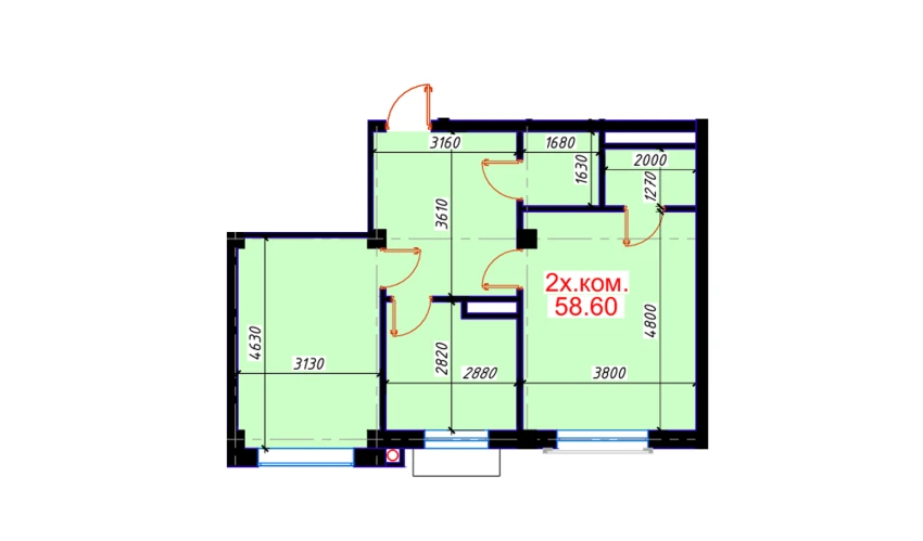 2-xonali xonadon 58.6 m²  3/9 qavat | Quyliq Avenue Turar-joy majmuasi