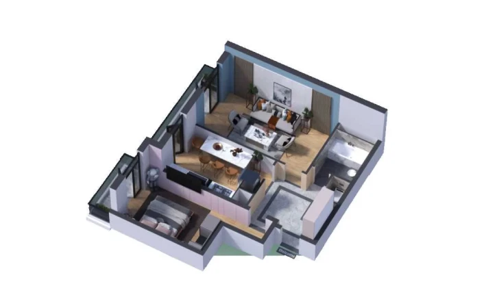 2-xonali xonadon 55.81 m²  16/16 qavat | SOKIN DIYOR Turar-joy majmuasi