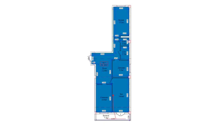 3-xonali xonadon 92.7 m²  3/9 qavat | CHIRCHIQ CITY Turar-joy majmuasi