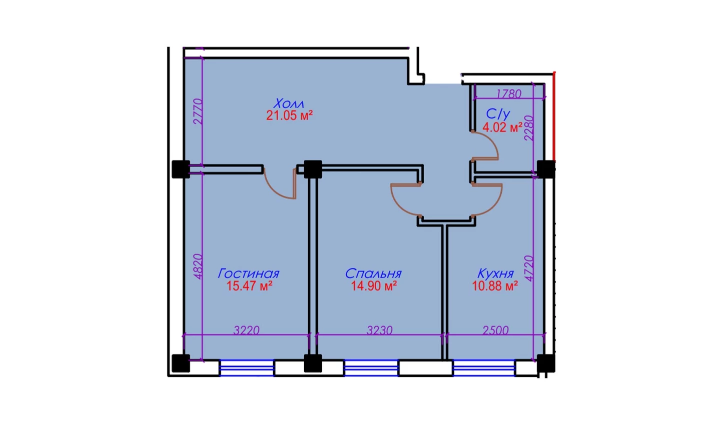 2-xonali xonadon 66.32 m²  10/10 qavat | Ko'kcha-Oqtepa Turar-joy majmuasi