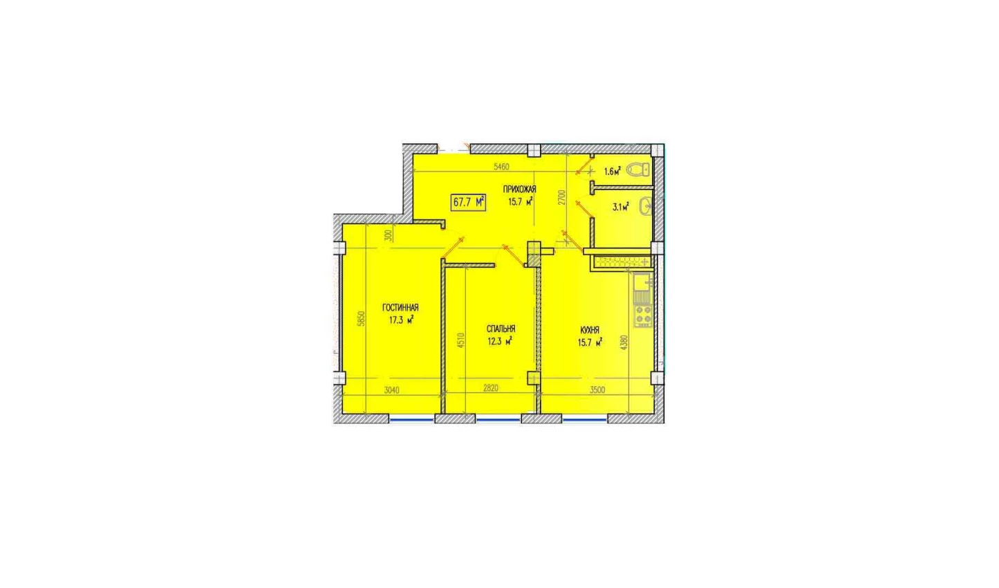 3-комн. квартира 65.7 м² 1/9 этаж | Жилой комплекс Yuksalish Nurafshon 3-комн. квартира 65.7 м² 1/9 этаж | Жилой комплекс Yuksalish Nurafshon