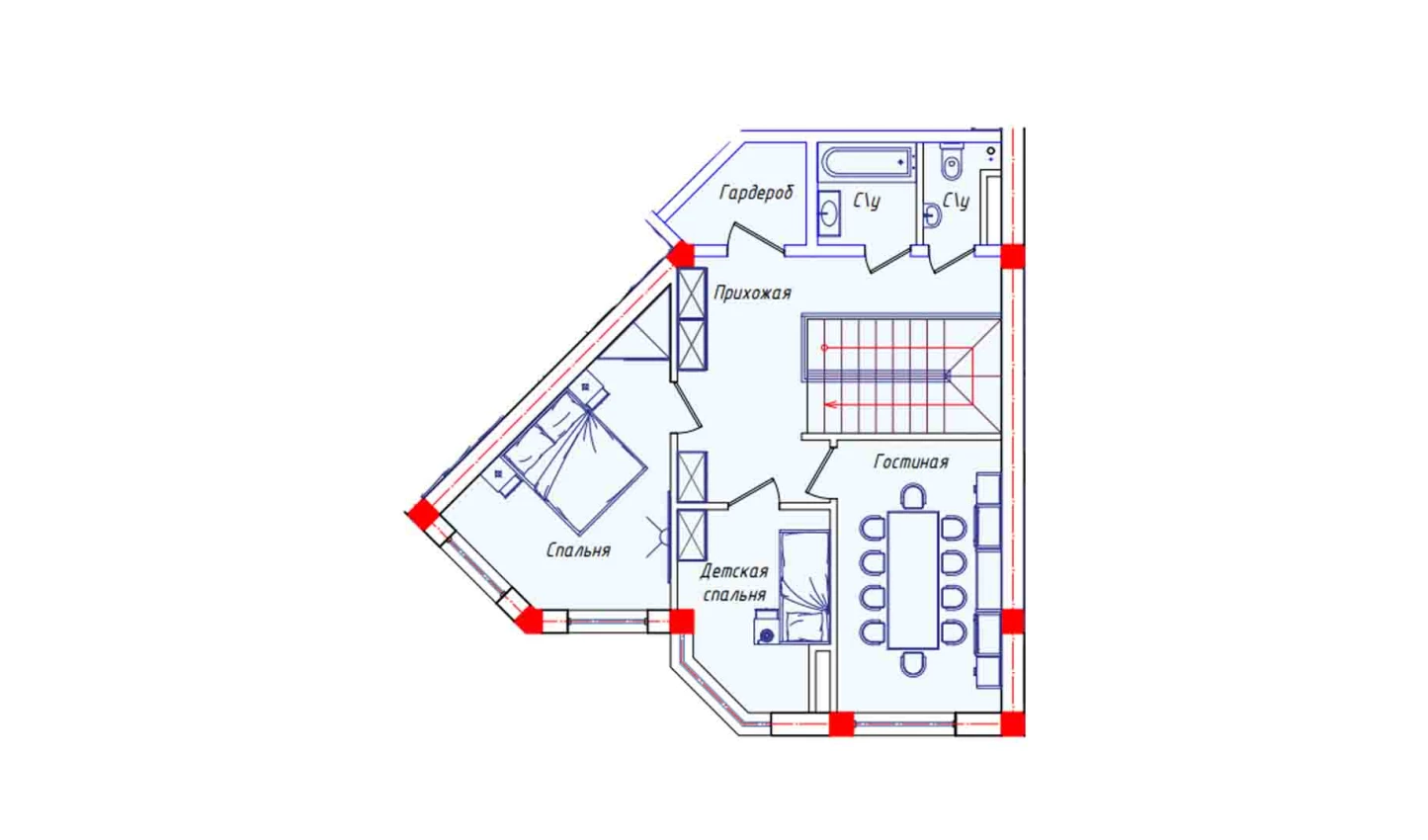 3-xonali xonadon 58.6 m²  8/8 qavat | STAR HOUSE RESIDENCE Turar-joy majmuasi