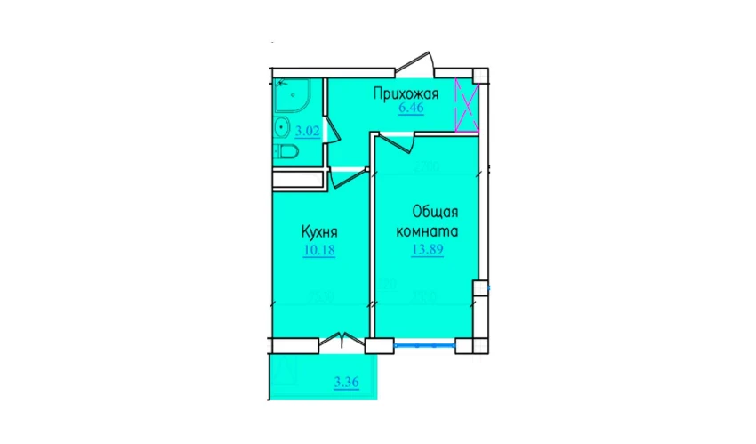 1-xonali xonadon 36.91 m²  8/9 qavat | PROVANS Turar-joy majmuasi