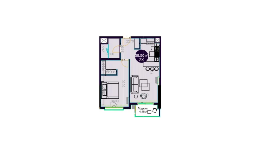 2-комнатная квартира 58.5 м²  10/19 этаж | Жилой комплекс Central Avenue