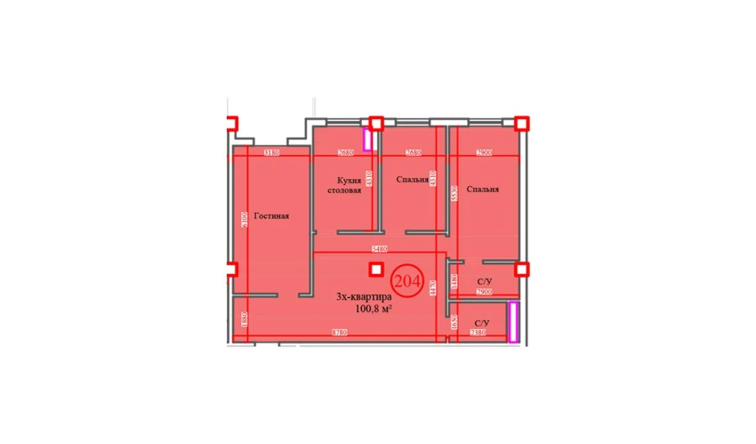 3-комнатная квартира 100.8 м²  2/14 этаж | Жилой комплекс Al-Barakat