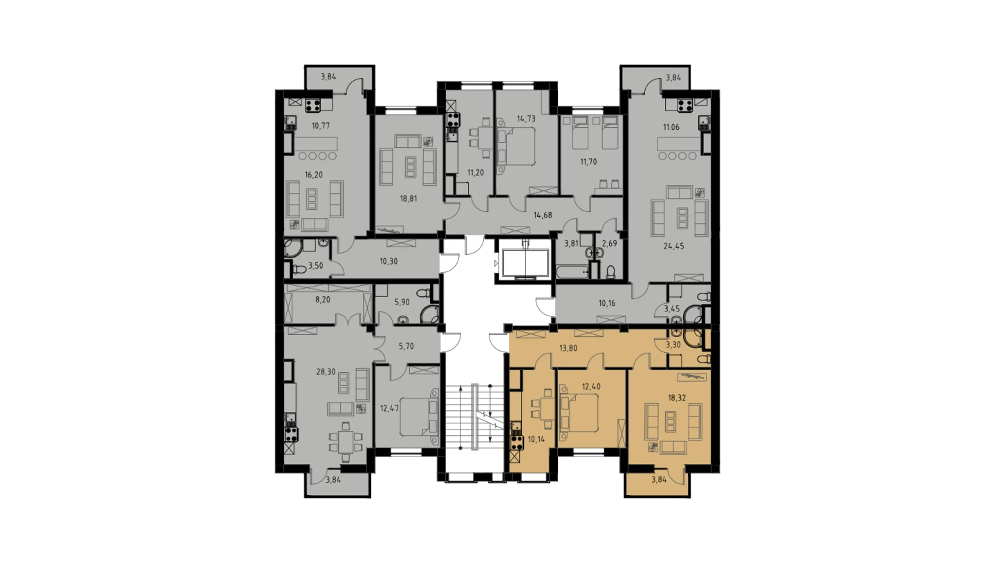 2-xonali xonadon 59.11 m²  3/9 qavat | MINGCHINOR Turar-joy majmuasi