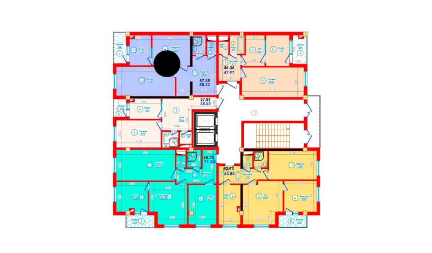 2-комнатная квартира 58.32 м²  7/12 этаж | Жилой комплекс S-Tower