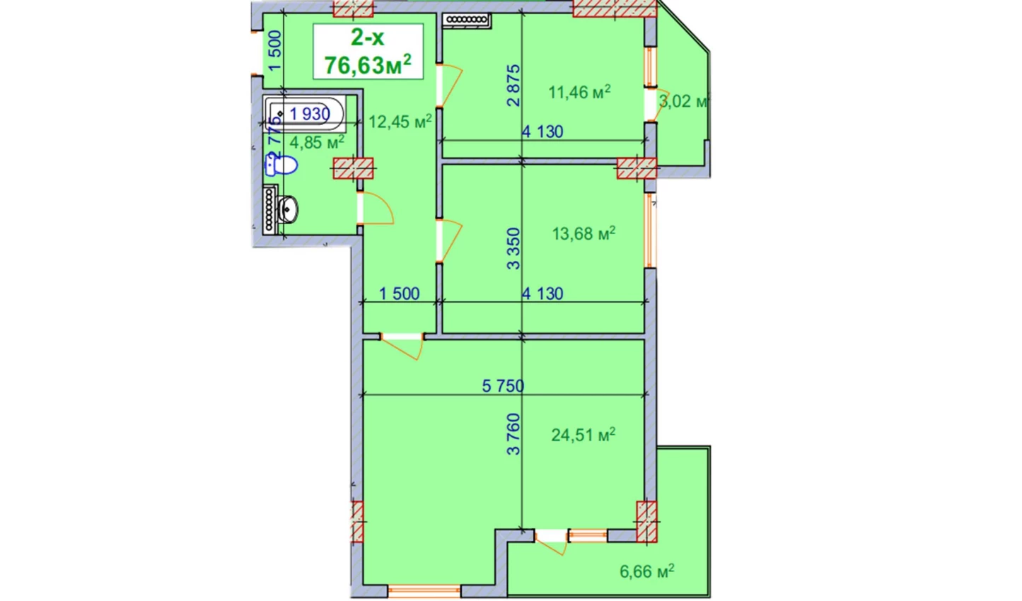 2-комн. квартира 76.63 м²  6/9 этаж | Жилой комплекс SHAYX-UL OLAM