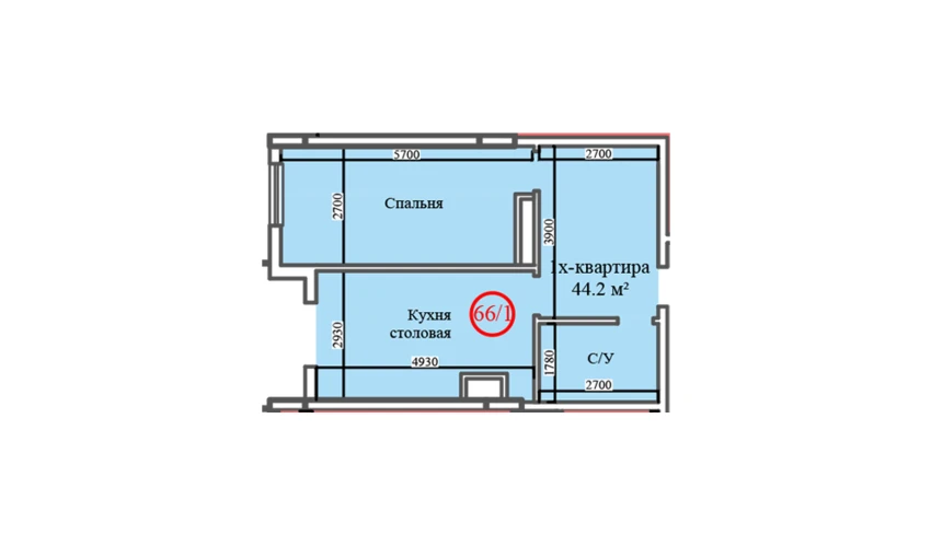 2-xonali xonadon 44.2 m²  12/14 qavat | Al-Barakat Turar-joy majmuasi