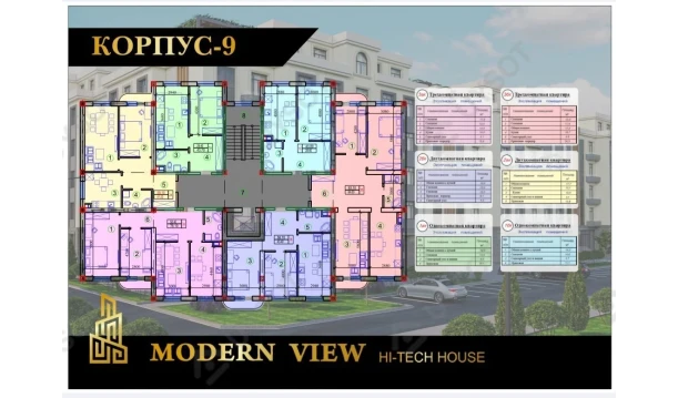 3-xonali xonadon 80 m²  1/7 qavat | Modern View Turar-joy majmuasi