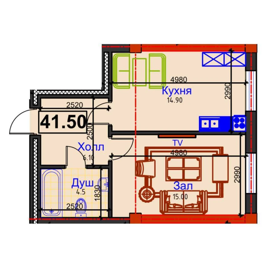 1-xonali xonadon 41.5 m²  1/12 qavat | GAGARIN AVENUE Turar-joy majmuasi