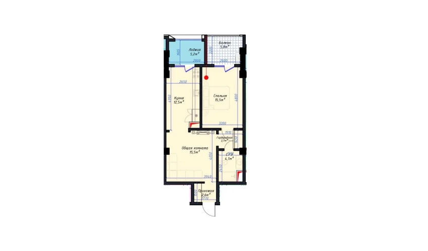 2-комнатная квартира 59.74 м²  6/14 этаж | Жилой комплекс Avia Palace