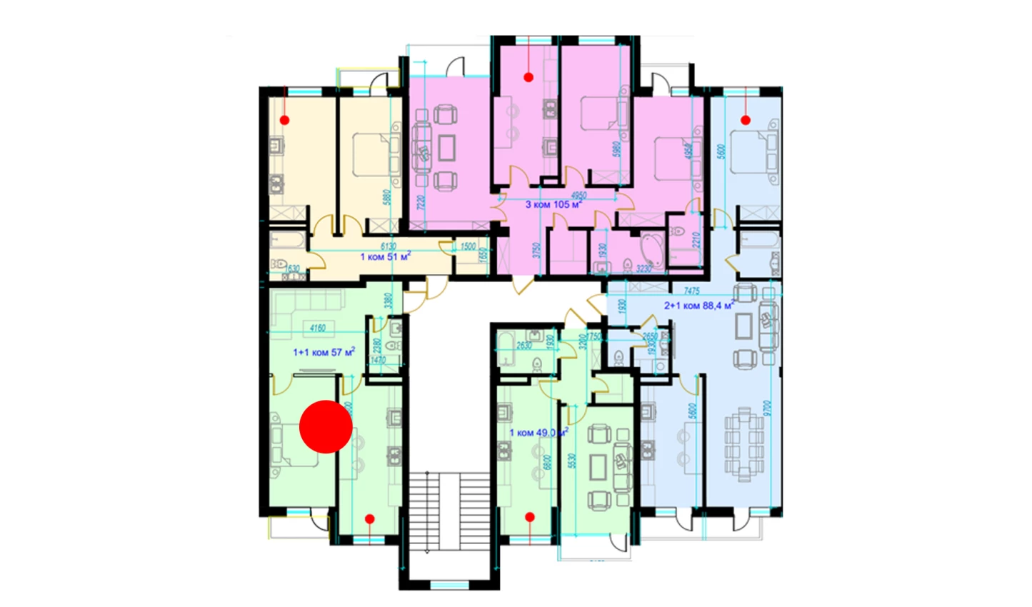 2-комн. квартира 57 м²  5/9 этаж | Жилой комплекс Rohat
