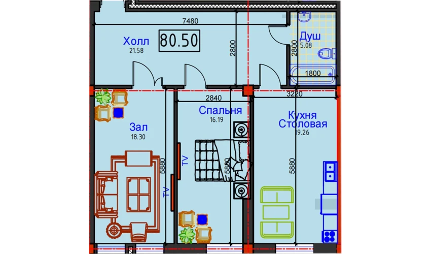 2-комнатная квартира 80.5 м²  1/12 этаж | Жилой комплекс GAGARIN AVENUE