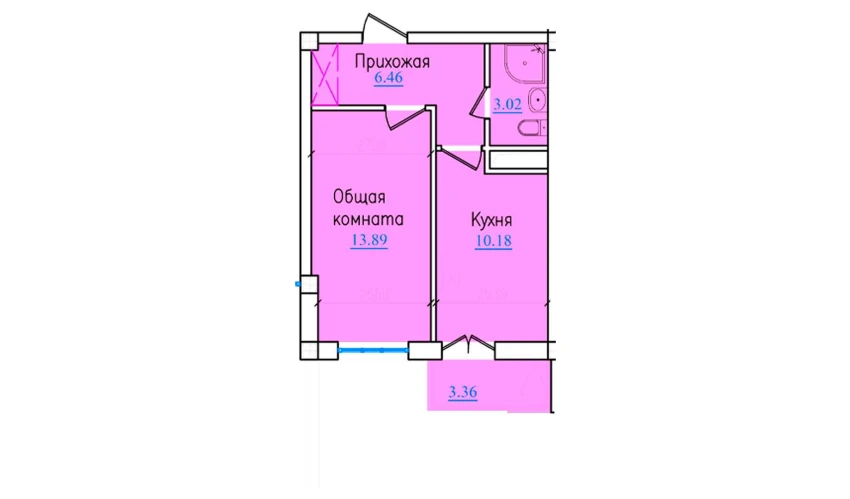 1-xonali xonadon 36.91 m²  4/9 qavat | PROVANS Turar-joy majmuasi